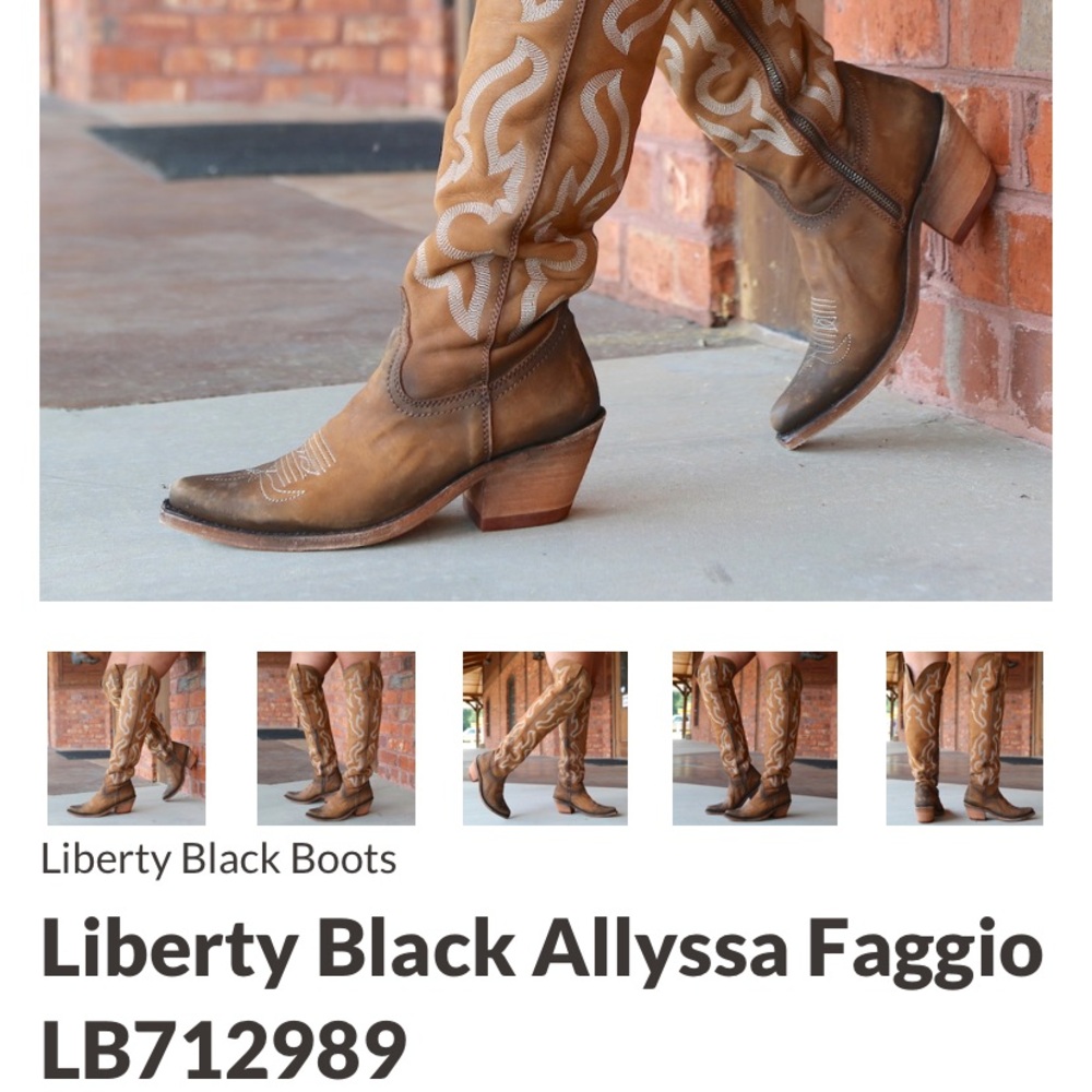 LIBERTY Black Tan Western Over-the-Knee Boots with Cream Embroidery